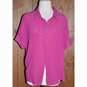 Apparenza Raspberry Silky Short Sleeve Blouse With 2 Small Front Pockets